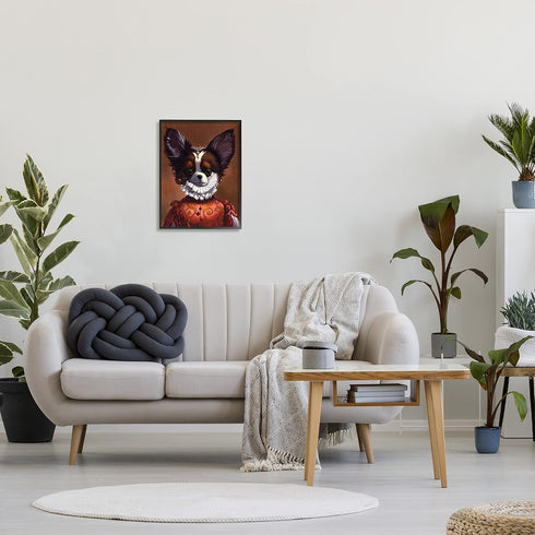 Stupell Industries Funny Royal Puppy Portrait Pet Dog Renaissance Clothing, Design by Thomas Fluharty Black Framed Wall Art, 16 x 20, Brown