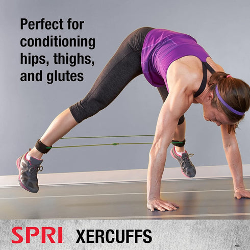 SPRI Xercuff Leg Resistance Band Exercise Cord - Non-Slip Padded Ankle Cuffs, Portable for Gym or Home
