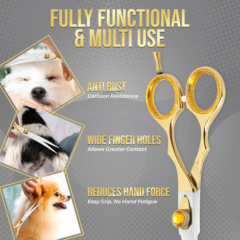ZAVRIX 7.5 34 440C Professional Dog Grooming Scissors Curved Thinning Shears with Teeth, Pet Chunkers for Dogs & Cats