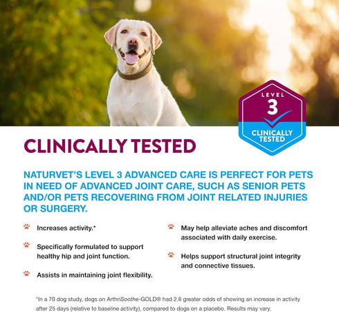 NaturVet ArthriSoothe-Gold Level 3 Joint Care for Dogs, Soft Chew Supplement with Glucosamine, 180 Ct.