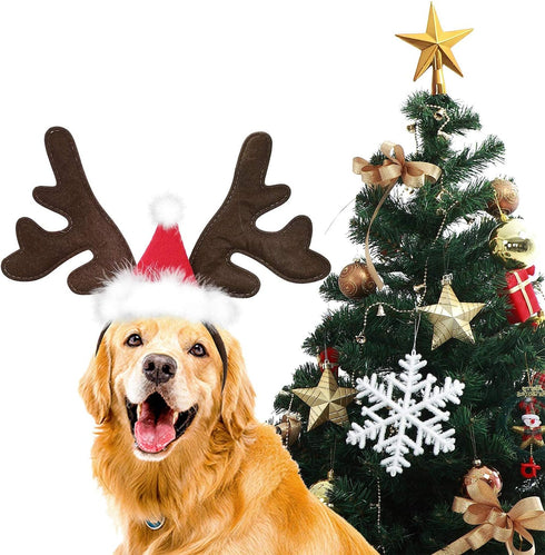 KUDES Dog Christmas Reindeer Antlers Headband, Classic Elk Hat Headwear Pet Costumes Accessories