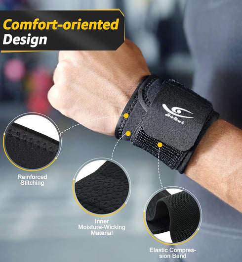 HiRui 2 PACK Wrist Compression Strap and Brace - Adjustable Sport Wrist Support for Fitness, Pain Relief