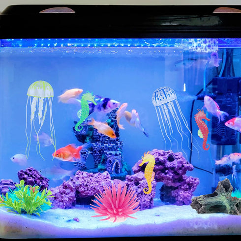 Lpraer 6 Pieces Glow Floating Jellyfish, Seahorse, Anemones Aquarium Decorations for Fish Tank