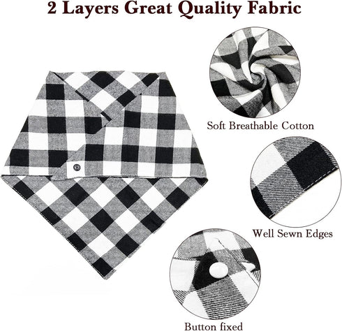 Christmas Plaid Dog Bandana with Button - Dual Layer Scarf Soft Cotton Triangle Bib for Small Medium Large Extra Large