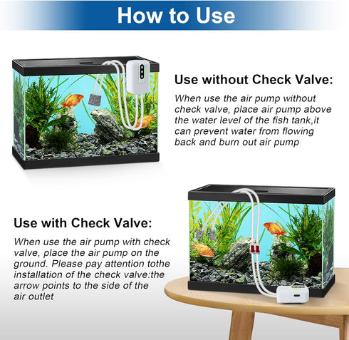 GuDoQi Rechargeable Aquarium Air Pump, Dual Outlet Fish Aerator, 2W Quiet Adjustable for 120 Gallon Tank