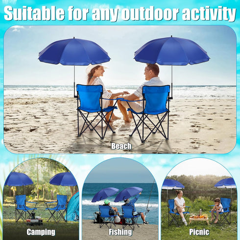 Yuntau 1 Set Beach Chair with Umbrella Foldable Camping Chair Fold up Umbrella with Universal Clamp Large Portable