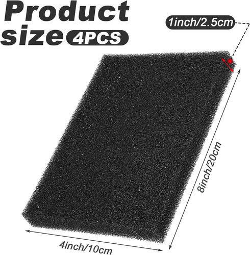 Honoson 4 Pack Aquarium Bio Sponge Filter Media Pad, Open Cell Foam Sheet Cut to Size, Black (8 x 4 x 1 Inch)
