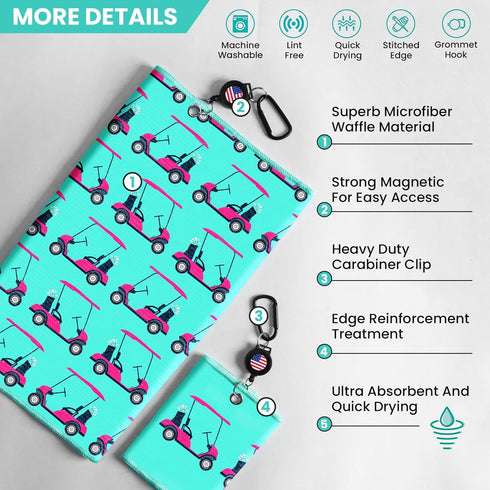 Golf Towels for Golf Bags Value 2 Pack 21"x16" and 12"x8" Set with Magnetic Retractable Carabiner