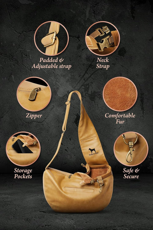 Noah & Paw Dog Sling Carrier for Small Medium Dogs, Adjustable Padded Strap, Premium Leather