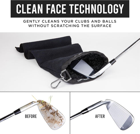 Towel Pro Golf Club and Ball Cleaning Pouch with Attached Towel, Waterproof Exterior, Machine Washable Microfiber