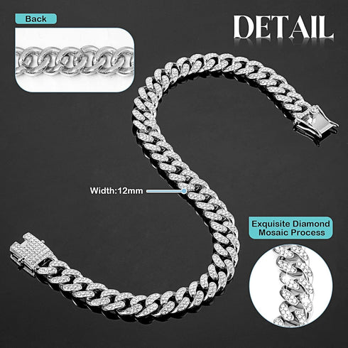 Dog Chain Diamond Collar with Secure Buckle, Metal Chain Jewelry Accessories for Small Medium Large Dogs (Silver, 8
