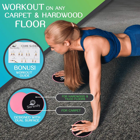 Serenily Sliders for Working Out - Core Exercise Sliders, 2 Dual Sided Gliding Discs For All Floors With Carry Bag & Workout Guide. Abs & Full-Body Fitness Equipment - Compact Slider Set For Home Gym