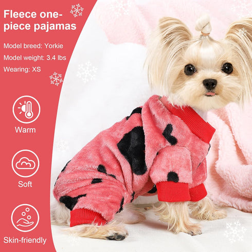 Dog Pajamas for Small Dogs, Super Soft Warm Sweater PJs, Cute Pet Clothing for Chihuahua, Yorkie, Small Love Heart Pink