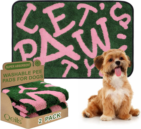 Qeils Reusable Puppy Pads, Washable Pee Pads for Dogs 2 Pack Durable
