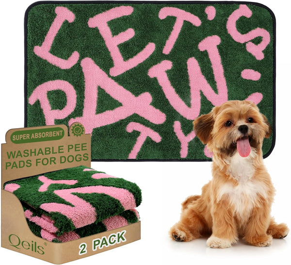Qeils Reusable Puppy Pads, Washable Pee Pads for Dogs 2 Pack Durable