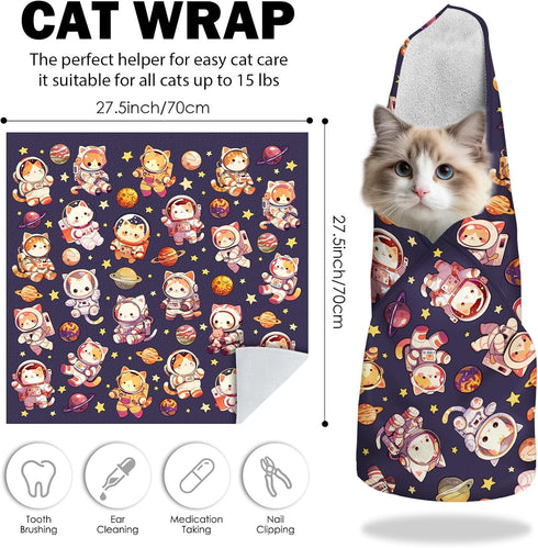 27.6"Cat Tool(6-10 lbs) Grooming Wrap, Self Adhesive Cat Wrap for Cutting Nails, Anti-Escape Calming Cat Swaddle Wrap