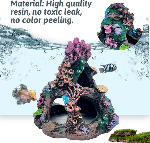 PINVNBY Coral Aquarium Decoration, Fish Tank Resin Rock Mountain Cave Ornaments for Betta Fish House.