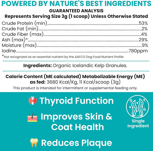 4 oz Immune, 5cc Sea Kelp Powder for Dogs - Thyroid, Dental & Plaque Support, Skin & Coat - Chew + Heal Labs