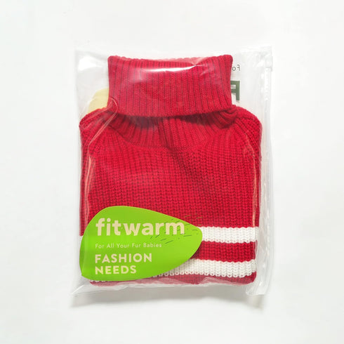 Fitwarm Dog Striped Knitted Sweater, Thermal Turtleneck Pet Coat for Small Dogs, Red, Boy Girl Apparel