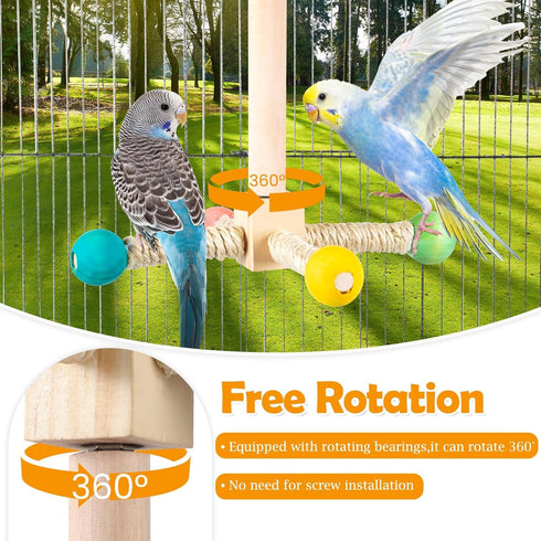 FrgKbTm Rotating Bird Perches Toy, Interactive Spinning Parrot Parakeet Toys, Wooden Exercise Stand Bird Cage