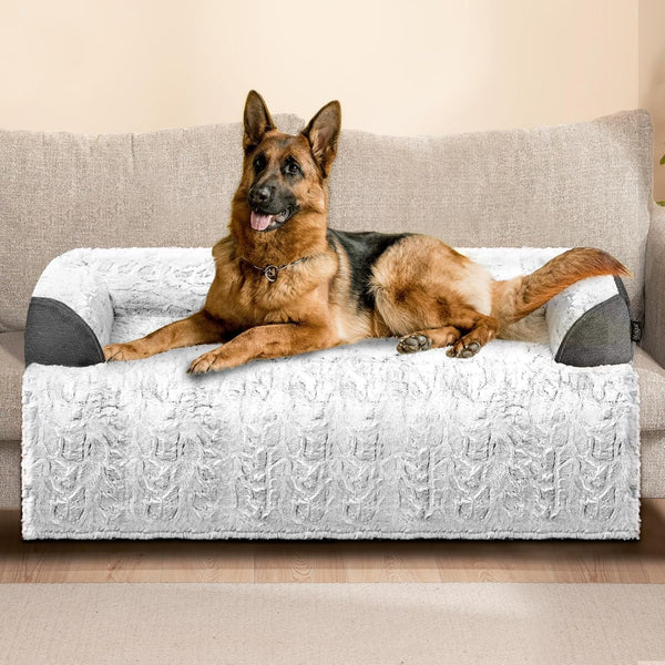 Large Dog Couch Bed - Faux Fur Waterproof Dog Bed for Couch Protector, Calming Washable Memory Foam Pet Sofa Cover,