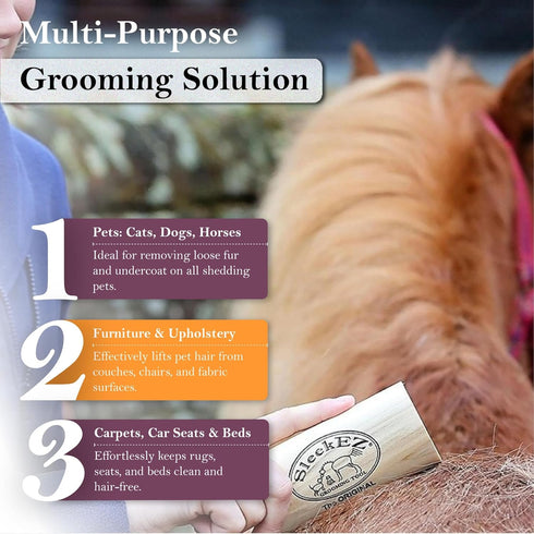 SleekEZ Deshedding Grooming Tool | Horse Brush for Grooming Kit | 10 Inch Pet Hair Removal Tool