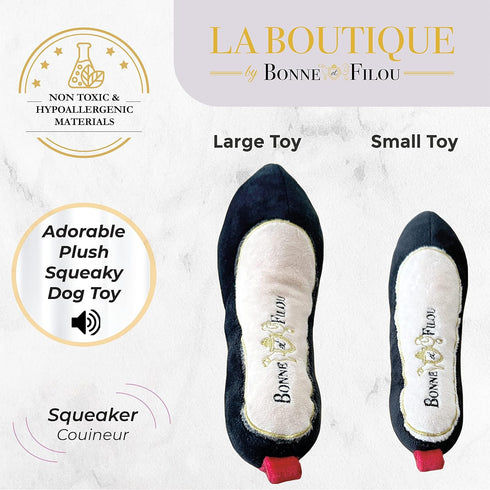 Bonne et Filou Red High Heel Plush Squeaky Dog Toy, Durable Chew Toy for Small and Medium Dogs