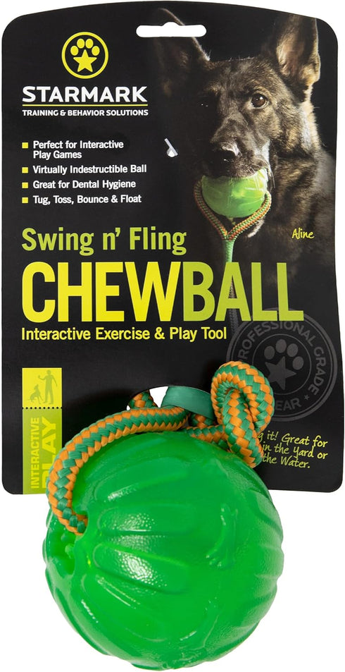 Starmark Durable Fun Ball on Rope for Dogs, Medium/Large, Green