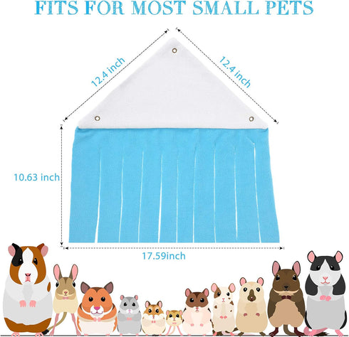 Shappy 2 Pcs Guinea Pig Hideout Corner Fleece Toys, Cute Ferret Hammock for Small Pets (Grey with Blue, Grey with Green)