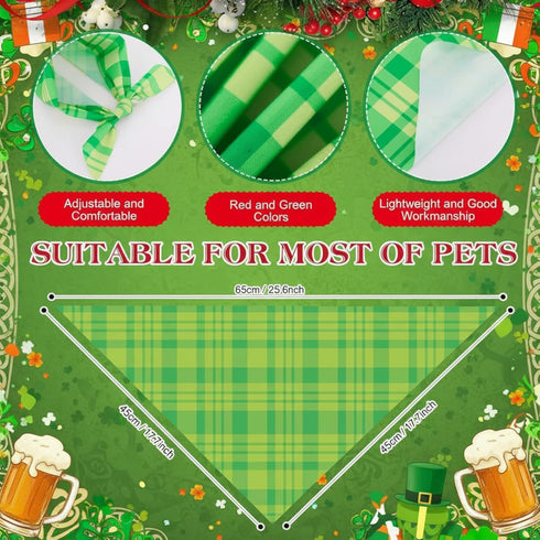 50 (25.6 17.7 17.7) Abbylike Pcs St. Patrick's Day Dog Bandanas Bulk Green Plaid Bandanas for Dogs Triangle Kerchief