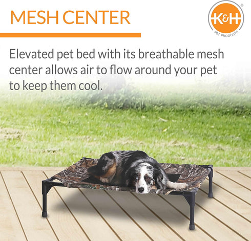 K&H Pet Products Cooling Elevated Dog Bed - Outdoor Raised Dog Bed with Washable Breathable Mesh, Medium Realtree Edge