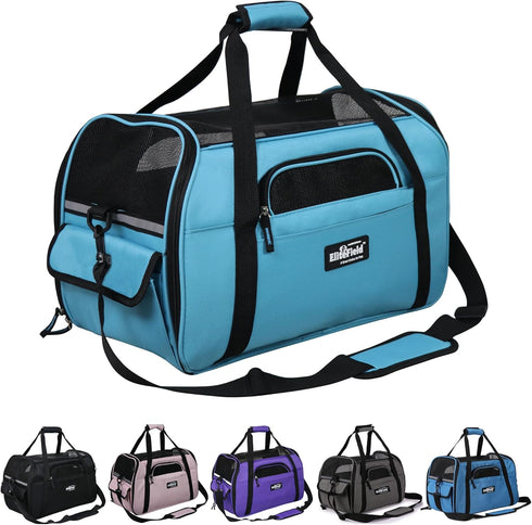 EliteField Soft Sided Pet Carrier (3 Year Warranty, Airline Approved), Medium: 17" L x 9" W x 12" H, Sky Blue