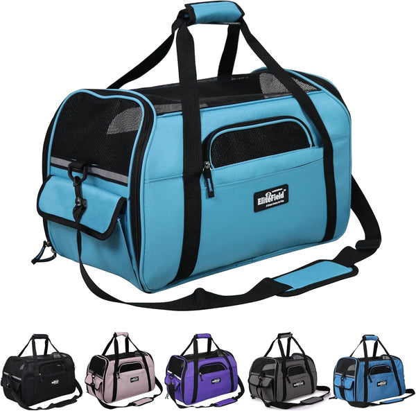 EliteField Soft Sided Pet Carrier (3 Year Warranty, Airline Approved), Medium: 17" L x 9" W x 12" H, Sky Blue