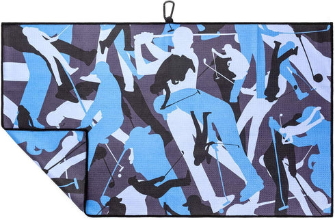 Funny Camo Golf Towel for Men - Absorbent Microfiber Fabric with Hidden Golfers Graphic, Sturdy Carabiner Clips (Blue)