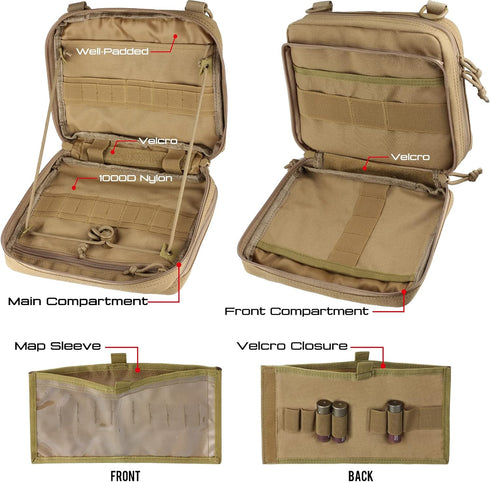 WYNEX Tactical Large Admin Pouch, Double Layer Design, Molle EDC Utility Pouch with Map Sleeve, Flag Patch Included