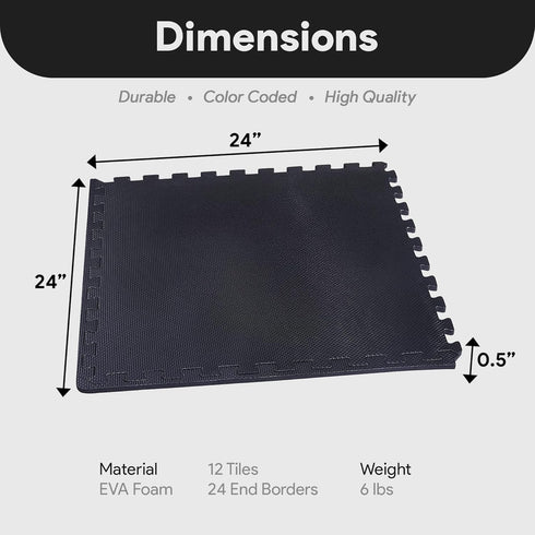 BalanceFrom 1/2' 24 24 1/2 48 12 Puzzle Exercise Mat Thick, EVA Interlocking Foam Floor Tiles for Home Gym, Mat