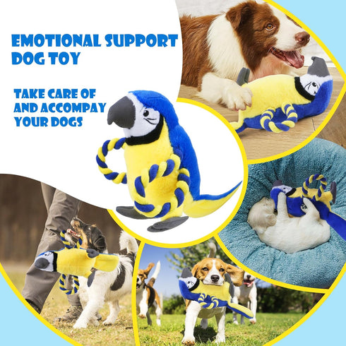 Upgraded Dog Squeak Toys, Tug of War Squeaky Parrot Toys with Strong Pull Rope for Small, Medium, Large Dogs