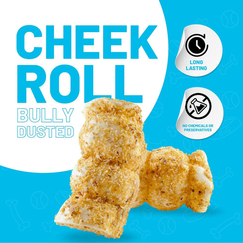 5-6 Inch (4 Count) Sitka Farms Beef Cheek ROLL Bully Dusted Extra Thick Dog Chew Bones No Rawhide Sourced from Free