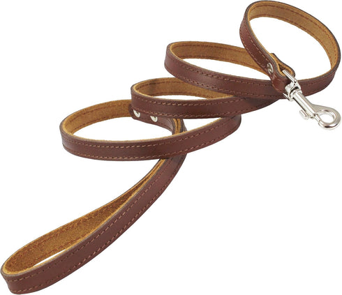 Dogs My Love Genuine Leather Classic Dog Leash 4 Ft Long 9 Sizes (Xsmall (Width: 10mm - 3/8"), Brown)