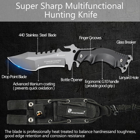 HX OUTDOORS Full Tang Camping Knife, Fixed Blade Survival Knife with Sheath for Outdoor, EDC, Hunting