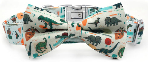 Dinosaur Dog Collar, Boy Dog Collar with Bow Tie, Dog Gift, XS