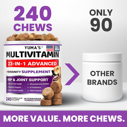240 Immune Dog Multivitamin Chewable with Glucosamine - Treats - Dog Vitamins and Supplements - Senior & Puppy