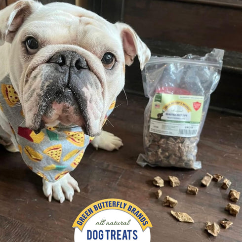 Beef Dog Treats Made in USA, All Natural Meaty Beef Tips, 8 Ounces - Crunchy Grain Free Training Treat