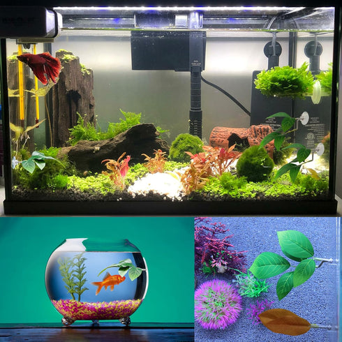 Fish Leaf Pad Fish Tank Accessories, 3 pcs Adjustable Plastic Plants for Betta Natural Habitat with Suction Cup