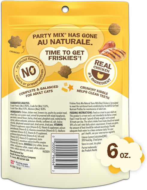 (Pack 6) 6 oz. Purina Friskies Natural Cat Treats, Party Mix Natural Yums With Real Chicken & Vitamins, Minerals