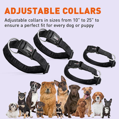 Dogline Comfort Microfiber Soft Padded Dog Collar, Large, 1-Inch Wide, Black, 15 to 25-Inch