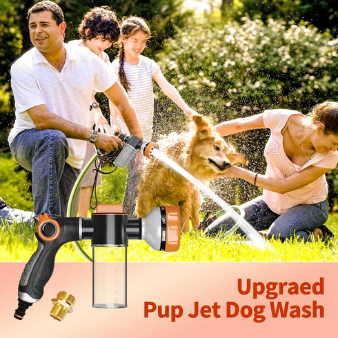 Upgrade Pup Jet Dog Wash Hose Attachment, 8-in-1 Mode with 3.5oz Soap Dispenser for Dog Washing and Car Cleaning