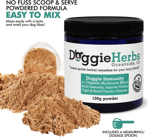 Certified Organic Immunity Mushroom Mix for Dogs, 100g Dog Supplement with 22.3% Beta Glucan