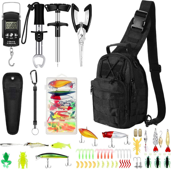 Sosation 134 Pcs Fishing Tool Kit - Fishing Pliers, Gear, Equipment, Fish Hook Remover, Lures, Lip Gripper