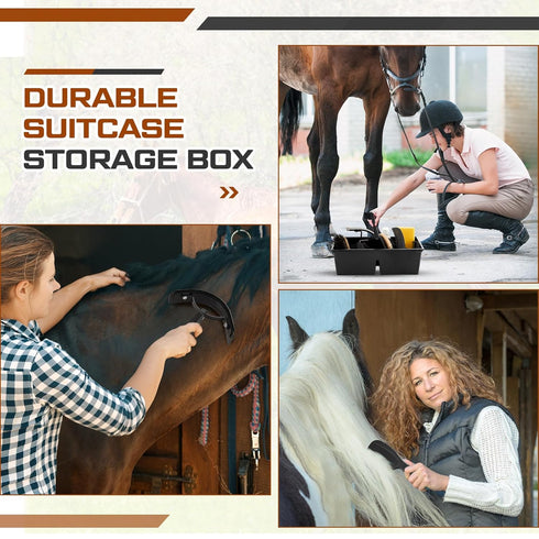 8 Pc Horse Grooming Kit - Includes Grooming Box, Face & Body Brush, Sweat Scraper, Hoof Pick, Mane & Tail Comb, Bathing